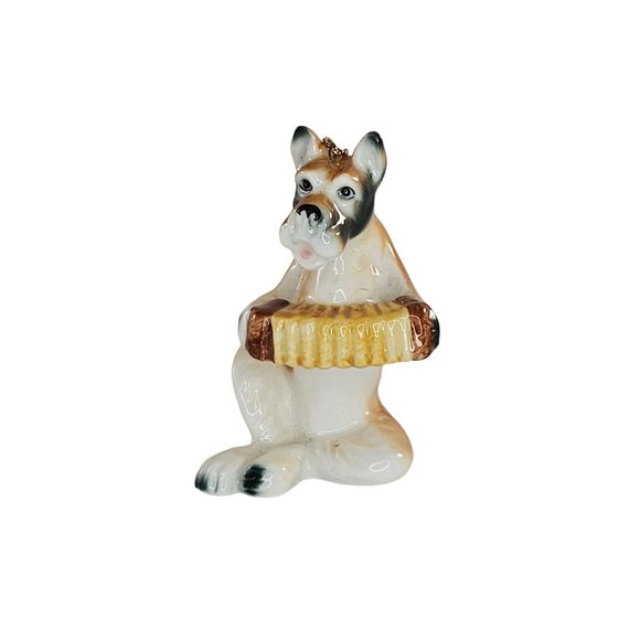 Vintage Boxer Dog Playing Accordion Christmas Ornament Bone China